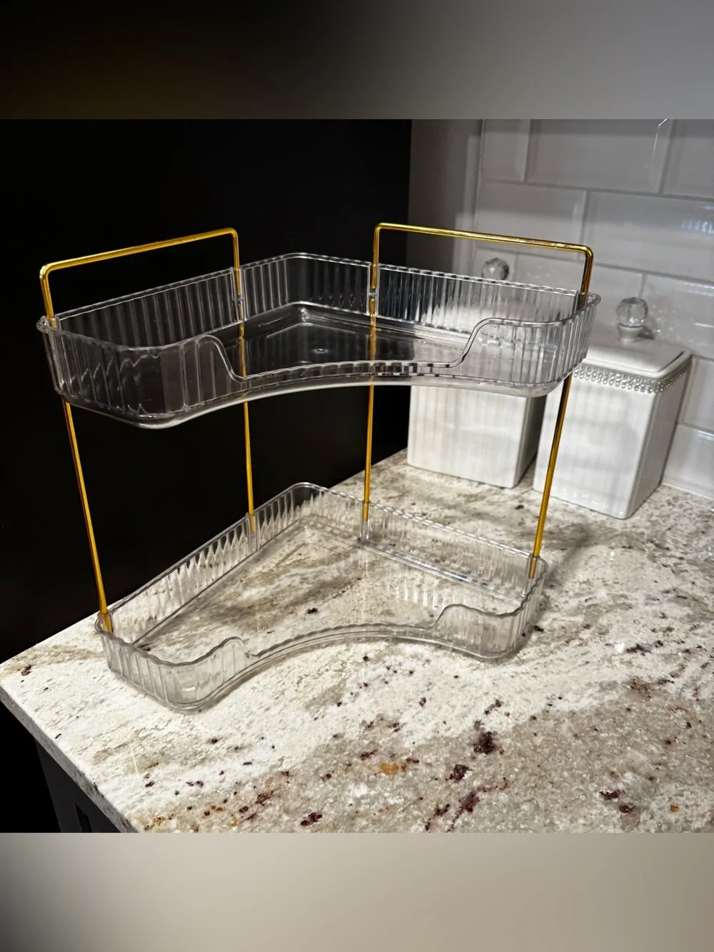 Clear Two-Tier Acrylic Organizer with Gold Supports